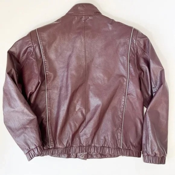 Vintage 80s 90s Carriage Court Burgundy Leather Bomber Jacket Size M - Picture 2 of 5